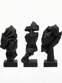 Die stillen Gesichter von Menschen sind goldene abstrakte Kunstwerke aus Harz für die Heimdekoration, bestehend aus 3 Teilen.