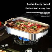 1pc Grilled Fish Plate, Grill Plate, Thickened Stainless Steel Grilled Fish Plate Cover, Barbecue Plate, Tray, Square Plate Barbecue Rack, Grilled Fish And Seafood Plate, Restaurant Barbecue Plate, Outdoor Barbecue Plate. - Silver - View 4