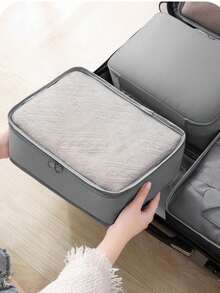9pcs/Set Travel Luggage Organizer Set - Foldable Packing Cubes, Zipper Closure Storage Bags, Compression Pouches For Clothes, Shoes, Cosmetics, Underwear, Makeup, Accessories - Grey - View 9