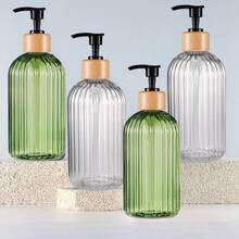 16.9oz Soap Dispenser With Bamboo Pump - Refillable Plastic Bottle, Vertical Stripe Design For Kitchen & Bathroom, High-Quality Hand Soap, Dish Soap, Lotion Pump Bottle Green,Clear,Black,Amber - Multicolor - View 7