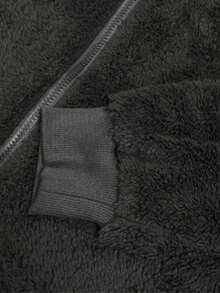 2025冬季新款宽松加绒女式连帽拉链开衫外套 - 黑色 - 查看 3