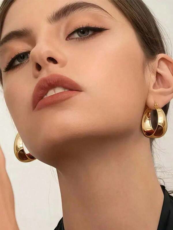 1 par de brincos de argola grossos e minimalistas em aço inoxidável, o acessório perfeito para casamentos, banquetes, festas e passeios do dia a dia.