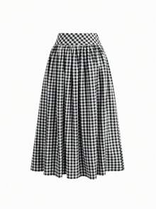 Versatile High Waist Plaid Drawstring Ruffle Hem Long Skirt
