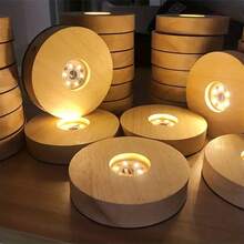 Round Regular 3AAA Battery Box/Crystal Solid Wood Luminous Base Diffusion Board DIY Resin Night Light Small Wine Bottle Ornament LED Small Night Lamp Seat Christmas Halloween New Year's Day Indoor Festival Party Atmosphere Decoration - 8CM - View 3