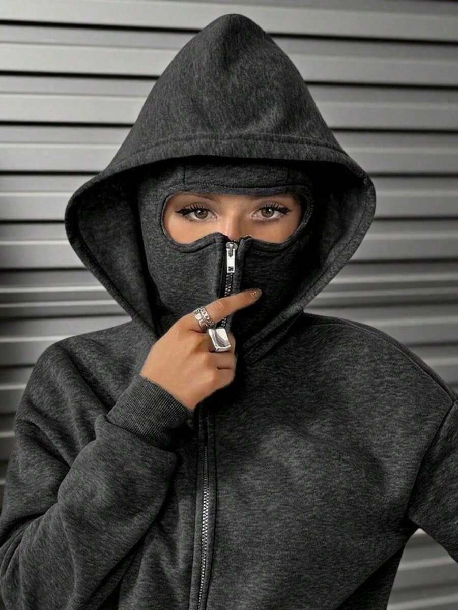 Áo nỉ nữ dáng rộng có túi khóa kéo và khẩu trang, thích hợp cho mùa thu/đông, Halloween, Giáng sinh và các dịp khác, thời trang đa năng, áo nỉ có mũ nữ phong cách thường ngày, thích hợp cho kỳ nghỉ.