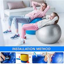 NEWKIBOU Pelota de Pilates (Fitball Anti-Burst) 25cm, 55cm, 65cm, 75cm - Pelota de Ejercicio para Yoga, Embarazo, Abdominales y Ejercicios Básicos - Incluye Bomba de Aire - azul - Ver 3