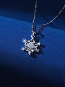 1 件时尚雪花吊坠项链，优雅百搭颈链，适合送给家人和朋友的圣诞礼物 - 銀色 - 查看 3