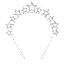 Opaska na głowę z kryształkami w kształcie gwiazdki, złota podstawa, czerwone, srebrne i niebieskie gwiazdki, personalizowana ozdoba na festiwale i imprezy - Złoto - Zobacz 5