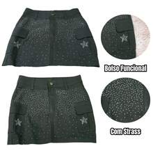 Women's Cargo Skirt With Star Rhinestone Shine - 軍綠色 - 查看 7