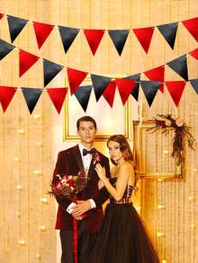 Bộ 16 cờ tam giác màu đỏ và đen bóng, thích hợp trang trí cho tiệc sinh nhật, đám cưới, tiệc độc thân, kỷ niệm, lễ tốt nghiệp. - Đỏ + Đen - Xem 3