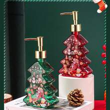 1 Pc Christmas Hand Soap Bottle, Festive Glass Pump Dispenser With Golden And Green Lid - Holiday Santa Claus Reindeer Snowman Designs, Portable Travel Shampoo & Body Wash Container For Decorations - Multicolor - View 5