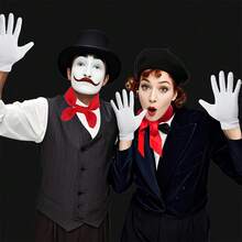 9pcs Women's French Pantomime Performer Outfit And Accessories Set - Party Style Polyester Fiber Pantomime Costume, Equipped With A Beret, Adjustable Red Straps, Striped Arm Sleeves, High Socks, Scarf And White Gloves, Suitable For Halloween Costume