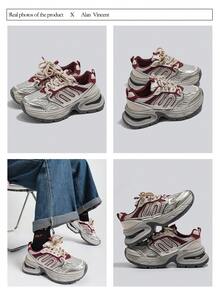 Alan Vincent【城市运动鞋系列】银红女鞋2025新款厚底运动鞋舒适时尚跑步鞋增高休闲运动鞋女户外鞋女士鞋透气网眼 - 酒紅色 - 查看 4