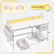 EnHomee 40" Home Office Desk With Power Outlets & LED Strip And Monitor Stand Computer Desk With Drawers & Storage Bag For Small Space,White - Xem 3