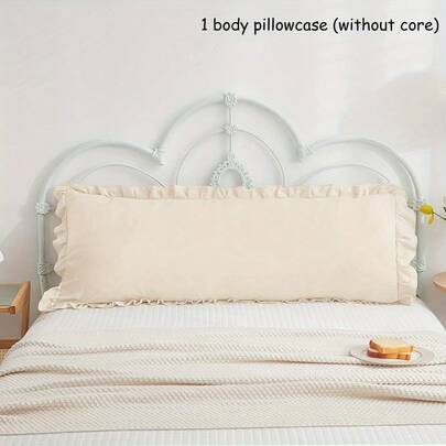 1 Vỏ gối ôm viền bèo nhún màu trơn (Không bao gồm ruột gối), Vỏ bảo vệ gối đầu giường 20in*54in, Vỏ gối túi thoáng khí ấm áp thân thiện với da, Thích hợp cho mọi mùa, Có thể giặt bằng máy, Dùng cho gia đình, phòng ngủ, Vỏ gối đệm