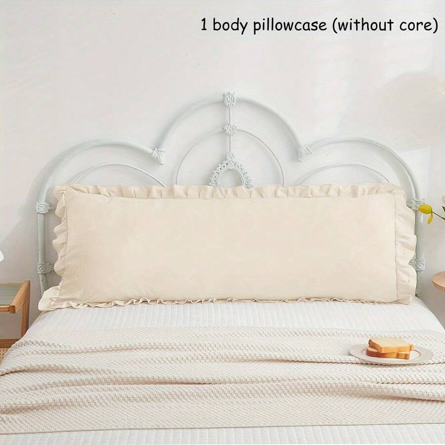 1 Vỏ gối ôm viền bèo nhún màu trơn (Không bao gồm ruột gối), Vỏ bảo vệ gối đầu giường 20in*54in, Vỏ gối túi thoáng khí ấm áp thân thiện với da, Thích hợp cho mọi mùa, Có thể giặt bằng máy, Dùng cho gia đình, phòng ngủ, Vỏ gối đệm - Màu be - Xem 1