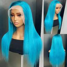 13x4 Elegant 26 Inch Blue Lace Front Wig, Synthetic Lace Front Wig With Pre-Plucked Hairline, Heat Resistant Fiber Hair, Silky Straight Wig For Women, Cosplay, Party, Daily Use - Baby Blue - View 14