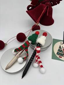 Mini bonnet tricoté et écharpe du Père Noël, petit costume de Noël pour stylo anamorphique DIY, décoration de fête de Noël, dîner. Stylo géométrique froissé, drôle, sensoriel, anti-stress, outil d'écriture à forme changeante