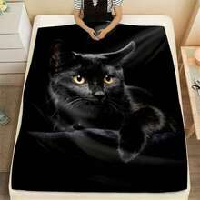 1 Super Soft Black Cat Print Flannel Blanket - Cozy Multi-Use Blanket For All Seasons Of Warmth - Perfect Nap Blanket And Luxurious Gift For Sofa, Bed, Camping And Travel - Black - View 3