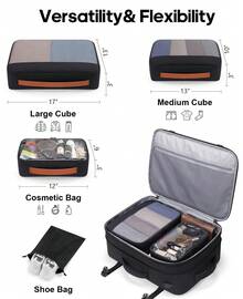 5PCS Travel Backpack Carry On Backpack 42L Flight Approved, Expandable Laptop Backpack With Packing Cubes & Shoe Pocket, Water Resistant Luggage Backpack For Men Women, TSA Approved, Large Backpack - 黑棕色 - 查看 2