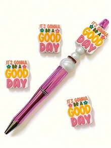 5-Pack "Today Must Be A Good Day" Silicone Beads - Perfect For DIY Jewelry, Keychains, And Crafts | Durable Rubber Beads For Creative Beading And Decoration - 5pcs-GoodDay - 查看 6