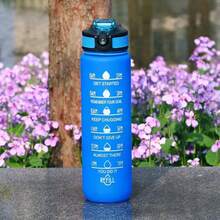 1pc 1L Spacious Silicone Strap Bounce Lid UV Printed Large Capacity Sports Water Bottle - Multicolor - View 4