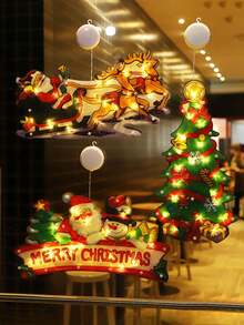 1 Set Christmas String Lights/Suction Cup Lights, Hanging Snowman Santa Claus Christmas Tree Decorative Lights, Window Display Decor, Holiday Celebration, Camping Atmosphere Lighting