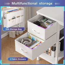 48"W Computer Desk With LED Strip & 2 Drawers & Storage Bag Corner Desk With Power Outlets & Monitor Stand For Bedroom, Gaming Room - Xem 4