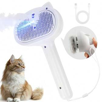 1pc 4 In 1 Self Cleaning Steamy Pet Brush, Anti-Static Grooming Tool For Cats, Dogs, Removes Loose Hair, Reduces Shedding, Self Cleaning, Steam Function,Grooming Tool For Long And Short Hair Pets, Remove Static Flying Hair Spray