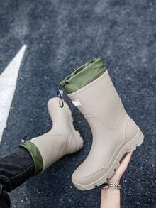 时尚防水雨靴，男女通用抽绳中筒送货骑手工作靴，厚底，防滑 - 灰色 - 查看 10