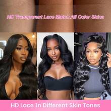14 Inch 200% Density Body Wave 13x4 13x6 Lace Frontal Wig Deep Water Wave Glueless Bob Wigs Human Blended Hair With Fiber Transparent Natural Black Color Wigs Pre Plucked With Baby Hair 28 Inch Long - 自然色&黑色系 - 查看 5