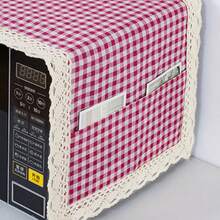 Ciliu 2-In-1 Microwave Dust Cover With 2 Side Pockets, All-In-One Aesthetic Kitchen Decor & Organizer, Waterproof Universal Cover For Countertop - New Red Grid - View 2