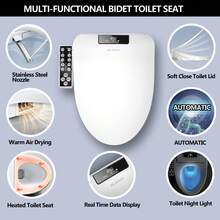 Bidet Toilet Seat, Electronic Heated Smart Toilet Seat With Unlimited Heated Water And Warm Air Dryer, Adjustable Temperature, Self-Cleaning Stainless Steel Nozzle, Side Panel Control - 查看 7