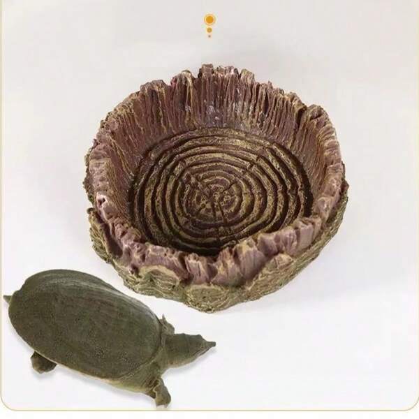 1pc Realistic Tree Stump Reptile Food & Water Bowl, Lizard Turtle Frog Snake Terrarium Feeding Drinking Dish