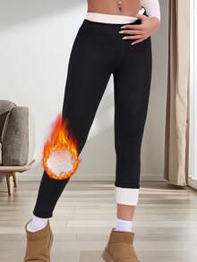 1 件 300 克厚羊毛内衬女士高腰紧身裤，冬季保暖裤