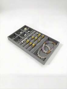 1/9 Pieces Gray Velvet Jewelry Display Tray, Stackable Jewelry Storage Tray, Jewelry Organization Tray, Drawer-Style Jewelry Display Cabinet, Suitable For Earrings, Necklaces, Bracelets, Rings, Multiple Sizes - Multicolor - View 13