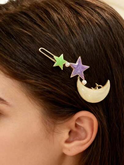 1 Piece / 2 Pieces Pearl Butterfly Hair Clips, Flower-Shaped Hair Card Accessories, Moon And Star Edge Clips For Side Headwear, Hair Slide, Hair Barrettes