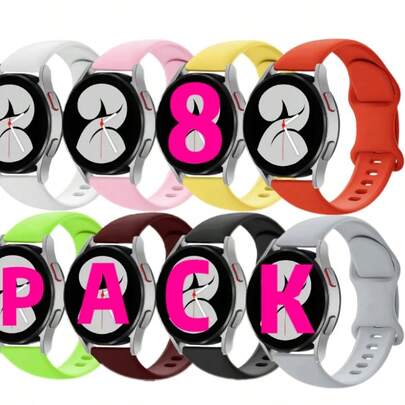 8 Pack Bands Compatible With Samsung Galaxy Watch 7/6/5/4 40mm 44mm/ Watch 4 6 Classic/Watch 5 Pro, Active 2 Band, 20mm Soft Silicone Sport Strap Wristbands For Women Men