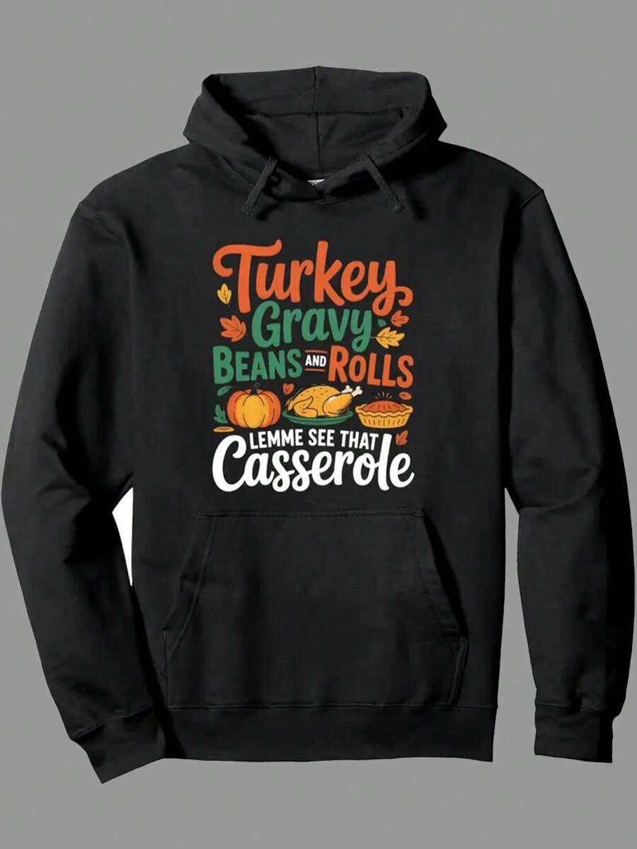 Men'S Funny Thanksgiving Turkey Gravy Beans & Rolls Graphic Hoodie - Humorous Casserole Print Pullover Sweatshirt With Hood, Long Sleeve Casual Fall Sweater For Themed Parties & Casual Attire, Holiday Outfit, Festive Apparel, Quirky Design, Soft Fabric, Durable Print, Holiday Hoodie, Food Lovers, Comedy Lovers, Turkey, Men'S Hooded Sweater, Graphic Hoodie Men, Men Hoodie For Men, Sweater For Men, Men'S Sweatshirt, Men Clothes,Fall Hoodies,Men's Fall Clothes,Street Wear,Halloween,Mens Hoodies,Y2k Clothes,Jesus Hoodie,Thanksgiving Day,Nightmare Before Christmas,Christmas - màu đen - Xem 1