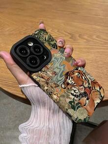 1pc Fashionable Retro Cute Tiger Striped Pattern High-D Faux Leather Anti-Fall Anti-Fingerprint Shockproof Phone Case Compatible With Apple And Models.Christmas Accessories. - Nhiều màu 4 - Xem 10