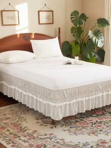 1 Stück süßer floraler Rüschen-Saum beiger Bettrock, Landhausstil Bettwäsche, weiche Polyesterfaser, passend für verschiedene Bettgrößen