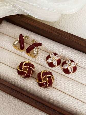 3pcs/Set Minimalist Vintage Glazed Twist Criss-Cross Fish Tail Stud Earrings, Elegant Design Earring Set, Suitable For Women's Daily And Holiday Wear