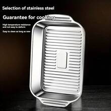 1pc Grilled Fish Plate, Grill Plate, Thickened Stainless Steel Grilled Fish Plate Cover, Barbecue Plate, Tray, Square Plate Barbecue Rack, Grilled Fish And Seafood Plate, Restaurant Barbecue Plate, Outdoor Barbecue Plate. - Silver - View 11