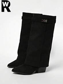 25 New Suede Pointed Toe High Heel Ankle Boots For Women, Chunky Heel, Gorgeous Brown Maillard Booties, Slim Fit, Boots - Black - View 1