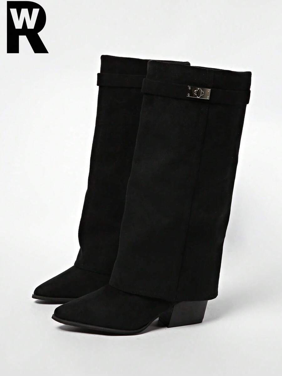 25 New Suede Pointed Toe High Heel Ankle Boots For Women, Chunky Heel, Gorgeous Brown Maillard Booties, Slim Fit, Boots - Black - View 1