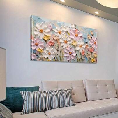 1 Stück Leinwandkunst mit lebendigen blühenden Blumen - abstrakte Blumen Wanddekoration für Wohnzimmer, Schlafzimmer, Büro | Moderne nordische Stil Drucke & Poster | Perfekte Geschenkidee, perfekt für Raumdekoration ohne Rahmen 50x100cm