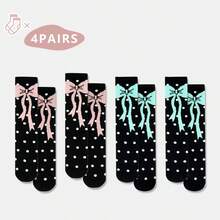 1/2/3/4/5 par skarpetek damskich do połowy łydki z kokardką, o prostym, ale eleganckim wzornictwie i właściwościach odprowadzania wilgoci. Delikatna kokardka zdobi kostkę, dodając odrobinę słodkiego uroku. Idealne na wiosnę i jesień. - Wielokolorowe - Zobacz 11