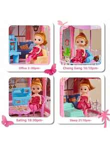 Maison de poupée château charmante de princesse - Résine ABS multicolore avec des lumières scintillantes, style villa sur plusieurs étages avec toit et escaliers décorés, cadeau d'anniversaire ou de Noël idéal