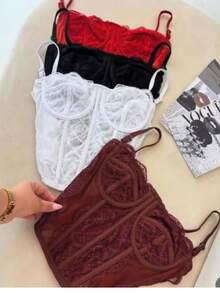 WOMEN'S CROPPED CORSELET WITHOUT PADS AND THIN STRAPS, A  FOR SUMMER. - 紅色 - 查看 2