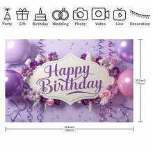 1pc Purple Balloon Happy Birthday Backdrop, Featuring Purple Balloons And Floral Design, Suitable For Birthday, Anniversary, Women's Portrait, Cake Table Decor, Home, Room And Event Photography Props, Available In Multiple Colors, Suitable For All Seasons, Can Be Used For Room Decor, Creating Holiday Atmosphere And Birthday Party Decoration. - Multicolor - View 7